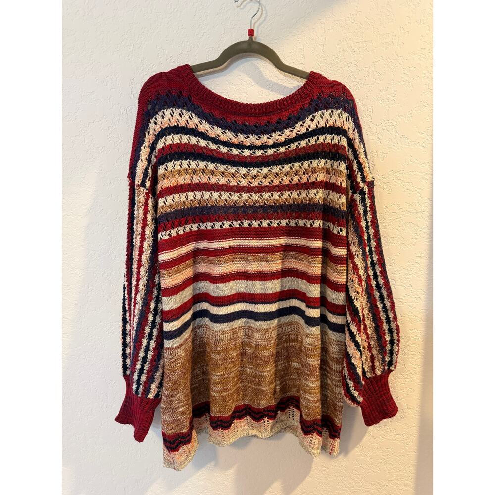 Umgee Striped Knit Sweater Oversized Cozy Pullover Size L - Picture 2 of 11